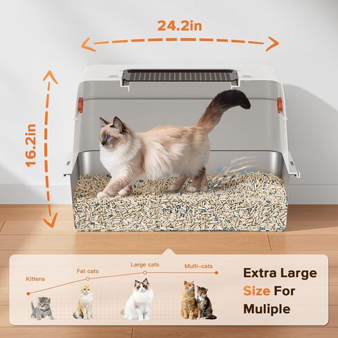 XL Premium Stainless Steel Enclosed Cat Litter Box with Lid, Extra Large Heavy-Duty Metal Litter Box for Big Cats & Multi-Cat Homes|Leak-Proof, Odor-Locking, Non-Stick Surface | Easy Clean (White) in Saudi Arabia