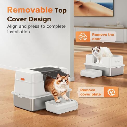 XL Premium Stainless Steel Enclosed Cat Litter Box with Lid, Extra Large Heavy-Duty Metal Litter Box for Big Cats & Multi-Cat Homes|Leak-Proof, Odor-Locking, Non-Stick Surface | Easy Clean (White) in Saudi Arabia