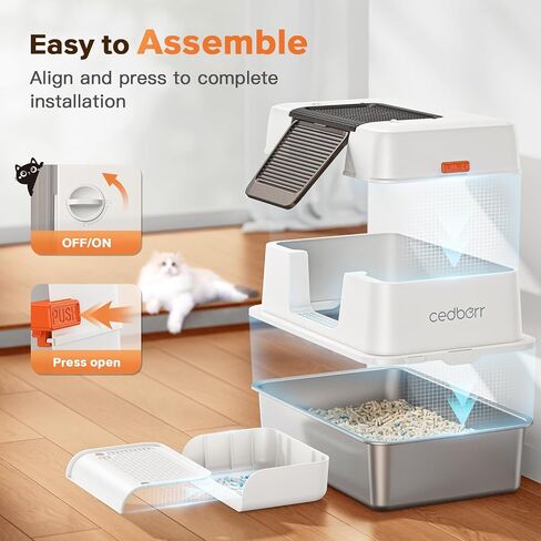 XL Premium Stainless Steel Enclosed Cat Litter Box with Lid, Extra Large Heavy-Duty Metal Litter Box for Big Cats & Multi-Cat Homes|Leak-Proof, Odor-Locking, Non-Stick Surface | Easy Clean (White) in Saudi Arabia