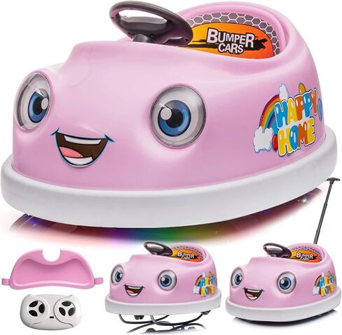 12V Dual Battery Electric Ride on Kids Bumper Car w/Remote Control,360 Degree Spin,Push Rod Rocker Horse Function,3-Speeds Babies & Toddlers Bumping Car Ride on Toy Gift for 1-4 Years Children (Pink) in Kuwait