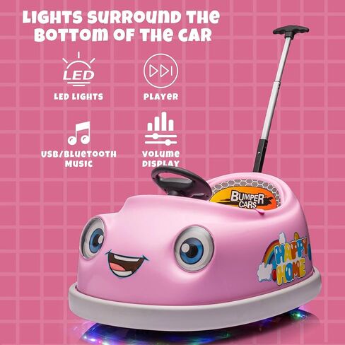 12V Dual Battery Electric Ride on Kids Bumper Car w/Remote Control,360 Degree Spin,Push Rod Rocker Horse Function,3-Speeds Babies & Toddlers Bumping Car Ride on Toy Gift for 1-4 Years Children (Pink) in Kuwait