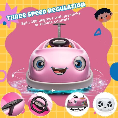 12V Dual Battery Electric Ride on Kids Bumper Car w/Remote Control,360 Degree Spin,Push Rod Rocker Horse Function,3-Speeds Babies & Toddlers Bumping Car Ride on Toy Gift for 1-4 Years Children (Pink) in Kuwait