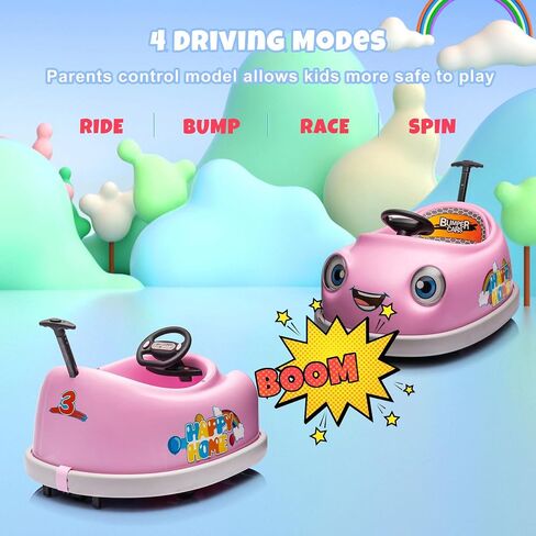 12V Dual Battery Electric Ride on Kids Bumper Car w/Remote Control,360 Degree Spin,Push Rod Rocker Horse Function,3-Speeds Babies & Toddlers Bumping Car Ride on Toy Gift for 1-4 Years Children (Pink) in Kuwait