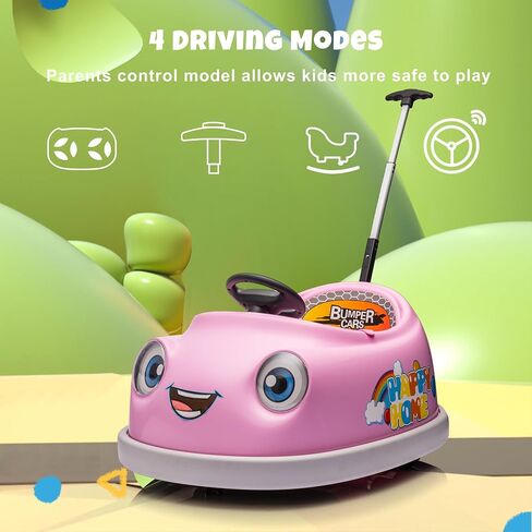 12V Dual Battery Electric Ride on Kids Bumper Car w/Remote Control,360 Degree Spin,Push Rod Rocker Horse Function,3-Speeds Babies & Toddlers Bumping Car Ride on Toy Gift for 1-4 Years Children (Pink) in Kuwait