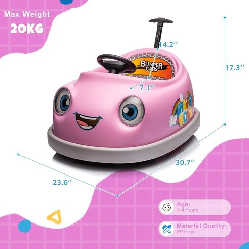 12V Dual Battery Electric Ride on Kids Bumper Car w/Remote Control,360 Degree Spin,Push Rod Rocker Horse Function,3-Speeds Babies & Toddlers Bumping Car Ride on Toy Gift for 1-4 Years Children (Pink) in Kuwait