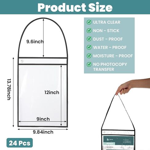 24 Pack Office Products Shop Ticket Holders with Hanging Strap 9 x 12 Inches, Dry Erase Pockets, Job Ticket Holders, Both Sides Clear, Welcome to Work Order (Black) in Saudi Arabia
