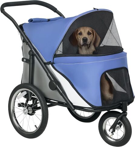PawHut Dog Stroller, Pet Stroller 3 Wheels with Easy One-Hand Fold, Rubber Wheels, Storage Bag, Soft Cushion, Safety Leash, for Small & Medium Dogs, Yellowish Green in Saudi Arabia