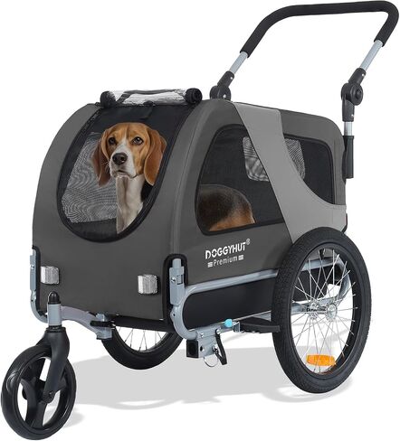 DoggyHut® Premium M Pet Bike Trailer & Stroller 2-in-1 ، للكلاب التي تصل إلى 50 رطلاً ، فرامل انتظار ، إطار عربة قابلة للطي ، مقرنة دراجات عالمية ، ودية للدراجة الإلكترونية in Kuwait