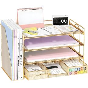 منظمات وملحقات مكتب الملفات - منظم درج الرسائل الورقية مع حامل ملفات قابلة للإزالة+ درج ، منظم ملف مساحة عمل سطح المكتب للمكتب للملحقات المكتبية (الذهب) in Kuwait