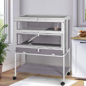 قفص خنزير غينيا خشبي كبير ، موطن حيوان صغير داخلي للهامستر ، الأرانب ، شينشيلات ، الفئران ، السناجب ، الجيربيل مع رف التخزين (خارج أبيض) in Kuwait