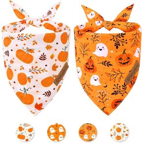 2 حزمة هالوين الكلب عصابات ، شعار العلامة التجارية الجلدية ، النسيج المزدوج للبشرة ناعمة ، ملحق وشاح الخريف للبنين والبنات ، مناسبة للهالوين والمشي اليومي والرزحة العائلية in Kuwait