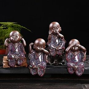 Sculpture Decoration 4Pcs Creative Jun Kiln Tea Spoiled Pieces Four Not Small Monks Set Up Tea Set Tea Ornaments Pieces Tea Art Ornaments in Saudi Arabia
