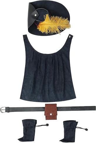 أزياء Cosplay Costume Cats Dogs Dress Up Atten Suit Boots with Cloak Hat Belt Belt Cape Assories ، Black in Kuwait