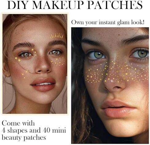 Glowluxe 25 PCS بقع الذهب الذهب الذهب المتأخرة - مجموعة متنوعة من النمش المعدني وتلعيل الماكياج الفوار من أجل Glow Glow -Up - مجوهرات الوجه المقاومة للماء والوشم البريق الوجه in Kuwait