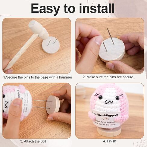 24 PCS Positive Crochet Doll Stands Wooden, Wooden Base Single Dual Needle Holder for Crochet Dolls Figurines Knitted Doll Display Stand for Positive Potato, Base Holder for Support Pickle Animal Toys in Kuwait