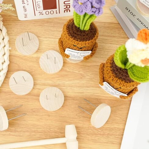 24 PCS Positive Crochet Doll Stands Wooden, Wooden Base Single Dual Needle Holder for Crochet Dolls Figurines Knitted Doll Display Stand for Positive Potato, Base Holder for Support Pickle Animal Toys in Kuwait