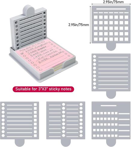 MXFIV Sticky Note حامل مع 5 استنسل مختلف ، 3 × 3 ملاحقة ملطخة stency وحامل ، stency الملاحظة مثالية لقوائم المهام ، المنزل ، المكتب ، أكريليك رمادي بوست هو حامل ملاحظة in Saudi Arabia