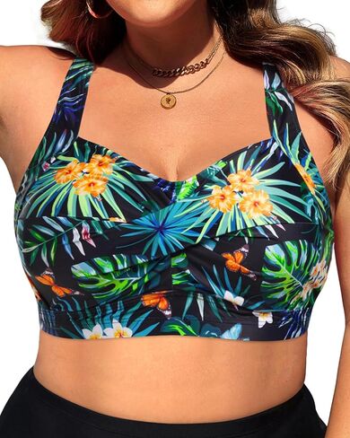 Daci Women Plus Size Push up Bikini Top Only Full Coverage Swimsuit Tops Twist Front Longline Bathing Suit Bra for Large Bust in Kuwait