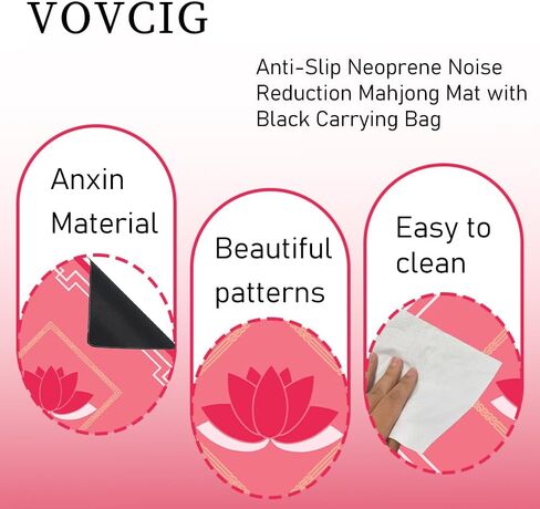 VOVCIG Mahjong Mat for Table, Anti-Slip Neoprene Noise Reduction Mahjong Mat with Black Carrying Bag, Perfect Mahjong Accessories and Gifts for Mahjong Lovers (Lotus) in Saudi Arabia
