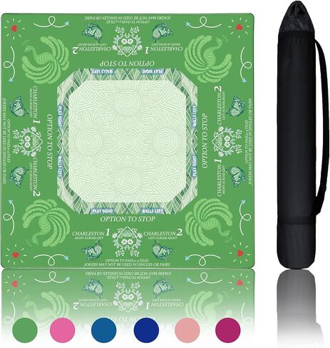 Mahjong Mat with Carrying Bag, 31.5" x 31.5" Non-Slip Decorative Mat Fit Most Tables, Ideal Gifts for Mahjong Lovers (Western-Blue) in Saudi Arabia