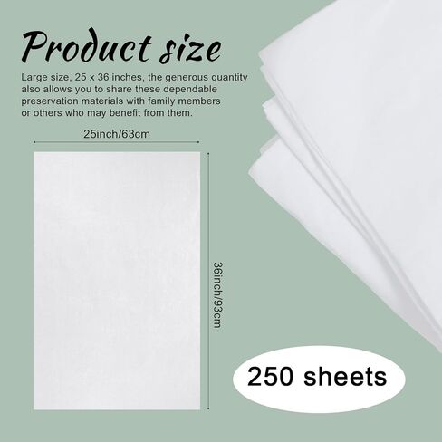250 Pcs Acid Free Tissue Paper, 25 x 36 Inch No Acid Paper Archival Packing, Unbuffered Interleaving Papers, White Tissue Papers Bulk for Storing Clothes, Textiles, Jewelries, Present Wrap in Kuwait