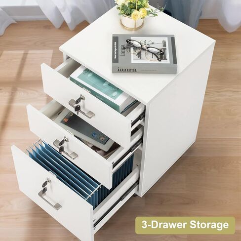 White Wood Grain Density Board Three Drawers Wooden Filing Cabinet in Saudi Arabia