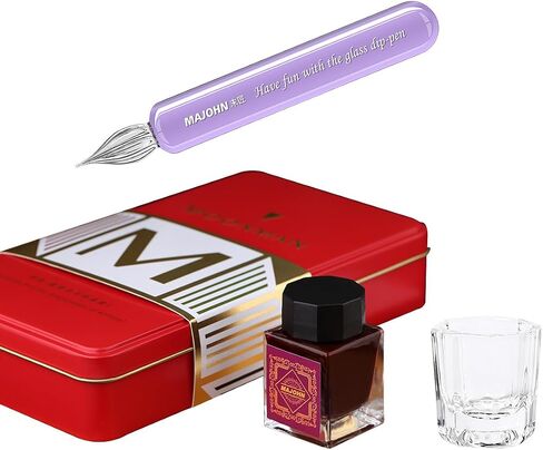 Majohn Crystal Glass Dip Pen Fountain Pen Kit Vintage Calligraphy Signatures Pen with Bottle Ink and Cleaning Cup, Pink in Saudi Arabia