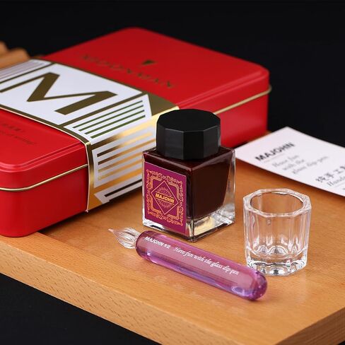 Majohn Crystal Glass Dip Pen Fountain Pen Kit Vintage Calligraphy Signatures Pen with Bottle Ink and Cleaning Cup, Pink in Saudi Arabia