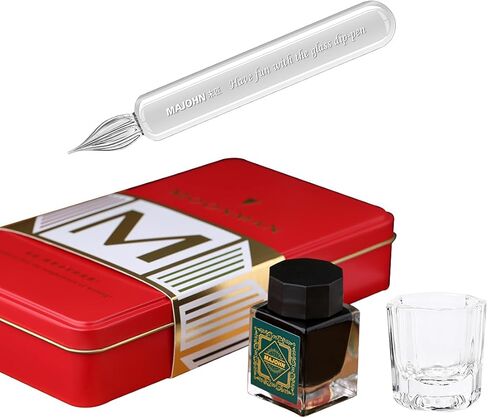 Majohn Crystal Glass Dip Pen Fountain Pen Kit Vintage Calligraphy Signatures Pen with Bottle Ink and Cleaning Cup, Pink in Saudi Arabia