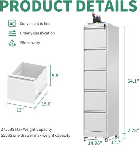 4 Drawer Mobile File Cabinet, Under Desk File Cabinet,Metal Filing Cabinets with Lock for Home Office Organizer Letter/Legal/A4,Require Assembly (White) in Kuwait