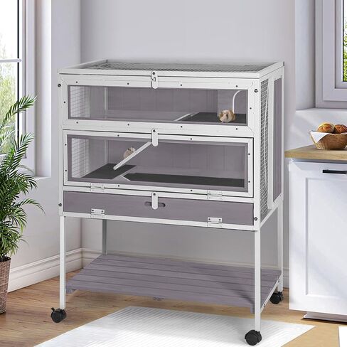 قفص خنزير غينيا خشبي كبير ، موطن حيوان صغير داخلي للهامستر ، الأرانب ، شينشيلات ، الفئران ، السناجب ، الجيربيل مع رف التخزين (خارج أبيض) in Kuwait