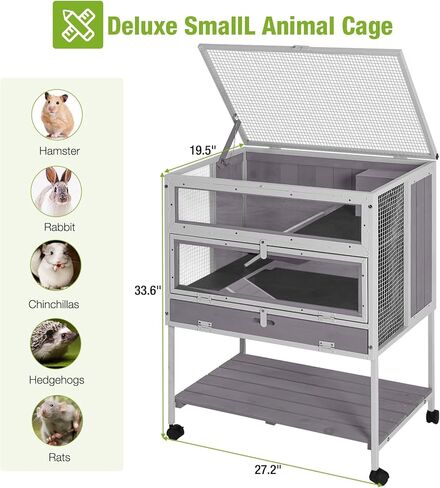 قفص خنزير غينيا خشبي كبير ، موطن حيوان صغير داخلي للهامستر ، الأرانب ، شينشيلات ، الفئران ، السناجب ، الجيربيل مع رف التخزين (خارج أبيض) in Kuwait
