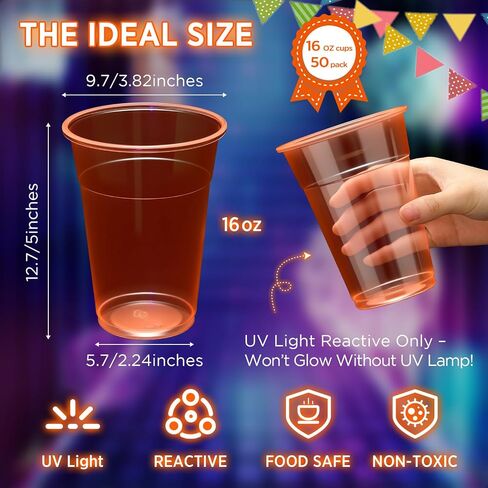 LemonRoad 50 Pack Blacklight Party Glow Cups 16 oz Plastic Neon Cups Disposable Glow in the Dark for Parties Birthdays 80s Themed Events (Green) in Kuwait