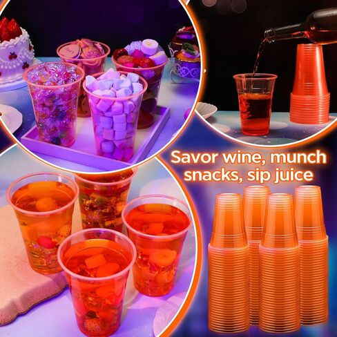 LemonRoad 50 Pack Blacklight Party Glow Cups 16 oz Plastic Neon Cups Disposable Glow in the Dark for Parties Birthdays 80s Themed Events (Green) in Kuwait