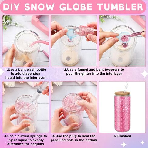 Zhehao 4 Pack Snow Globe Tumbler Supplies with 20 Colors Glitters 16oz Pre Drilled Double Wall Globe Cup with Lid and Straw Squeeze Bottle Funnel Tweezer Bent Syringe DIY Snowglobe Tumbler Starter Kit in Saudi Arabia