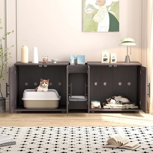 Cat Litter Box Enclosure for 2 Cats, Furniture with Double Room,Hidden Double Litter Box Enclosure Furniture,Cabinet with Scratching Pad,Walnut in Saudi Arabia