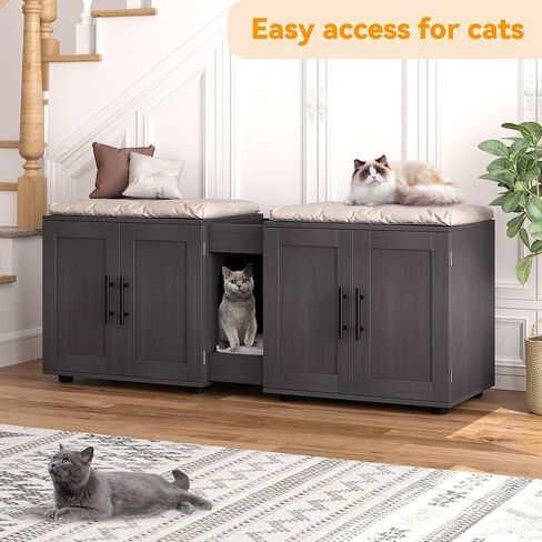 Cat Litter Box Enclosure for 2 Cats, Furniture with Double Room,Hidden Double Litter Box Enclosure Furniture,Cabinet with Scratching Pad,Walnut in Saudi Arabia