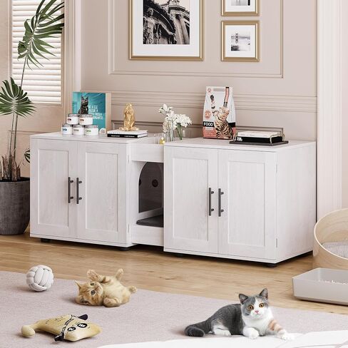 Cat Litter Box Enclosure for 2 Cats, Furniture with Double Room,Hidden Double Litter Box Enclosure Furniture,Cabinet with Scratching Pad,Walnut in Saudi Arabia