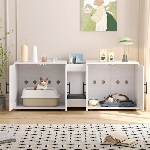 Cat Litter Box Enclosure for 2 Cats, Furniture with Double Room,Hidden Double Litter Box Enclosure Furniture,Cabinet with Scratching Pad,Walnut in Saudi Arabia