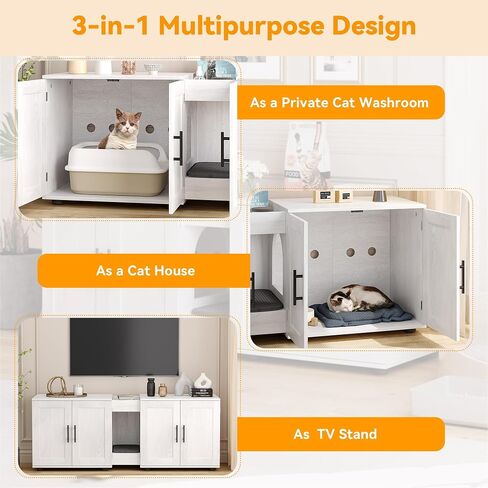 Cat Litter Box Enclosure for 2 Cats, Furniture with Double Room,Hidden Double Litter Box Enclosure Furniture,Cabinet with Scratching Pad,Walnut in Saudi Arabia