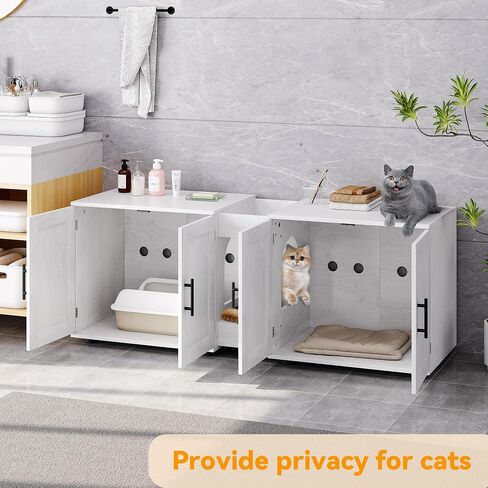Cat Litter Box Enclosure for 2 Cats, Furniture with Double Room,Hidden Double Litter Box Enclosure Furniture,Cabinet with Scratching Pad,Walnut in Saudi Arabia