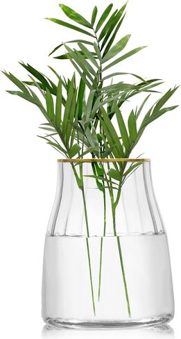 VanEnjoy 7 inch Green Clear Simple Green Glass Flower Vase, Decorative Gilded Rim Vase Home Decor for Indoor Centerpiece in Saudi Arabia