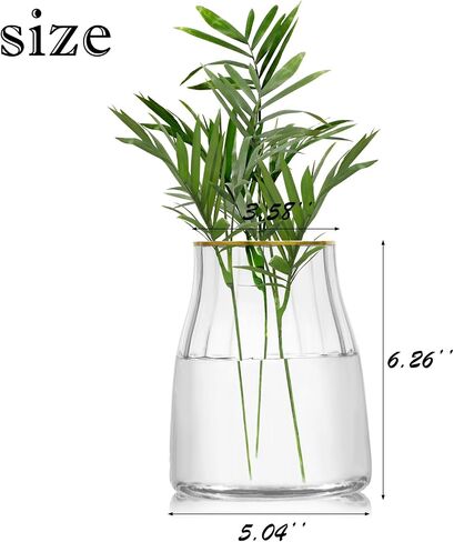 VanEnjoy 7 inch Green Clear Simple Green Glass Flower Vase, Decorative Gilded Rim Vase Home Decor for Indoor Centerpiece in Saudi Arabia