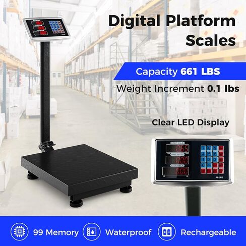 Goplus 660 LBS Digital Platform Scale, Commercial Electronic Postal Scale with LB/KG Price Calculator, 0.1 LBS Accuracy, Foldable Computing Floor Scale w/LED Display for Luggage, Shipping, Package in Saudi Arabia