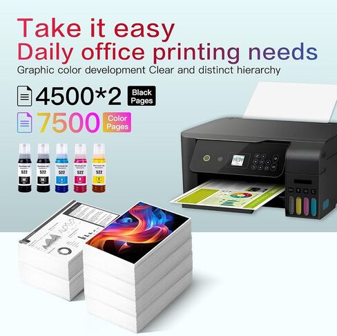 Compatible with Epson 522 Premium Ink Refill Bottles, Non Sublimation Ink Suitable for ET-2803 ET-2800 ET-2720 ET-4800 ET-2400 Printing (5 Bottles) in Saudi Arabia