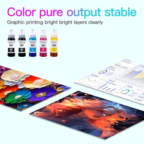 Compatible with Epson 522 Premium Ink Refill Bottles, Non Sublimation Ink Suitable for ET-2803 ET-2800 ET-2720 ET-4800 ET-2400 Printing (5 Bottles) in Saudi Arabia