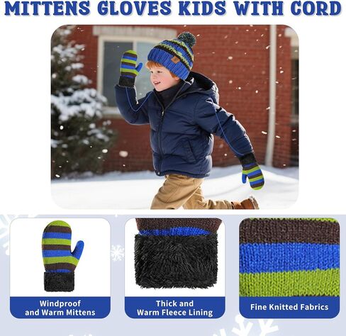 Kids Winter Pompom Beanie Hat Scarf Gloves Set for Boys&Girls Age 3-8, Fleece Lined Skull Cap Neck Warmer Mitten Set in Kuwait