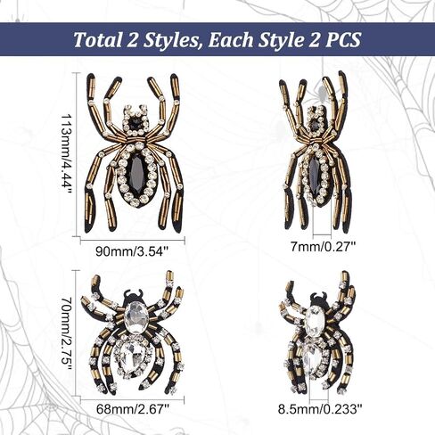 WADORN 4PCS Spider Shape Habidique ، 2 Styles Rhinestone Black Spider Spider Spider Crystal Sepider Selet On Patch for DIY T-Shirt Justist Hat Halloween Christmas Decor in Kuwait