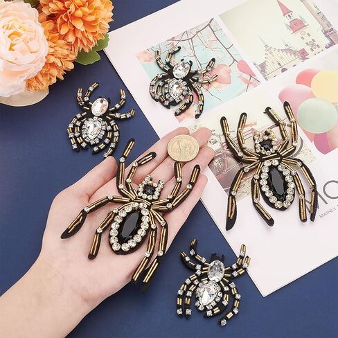 WADORN 4PCS Spider Shape Habidique ، 2 Styles Rhinestone Black Spider Spider Spider Crystal Sepider Selet On Patch for DIY T-Shirt Justist Hat Halloween Christmas Decor in Kuwait
