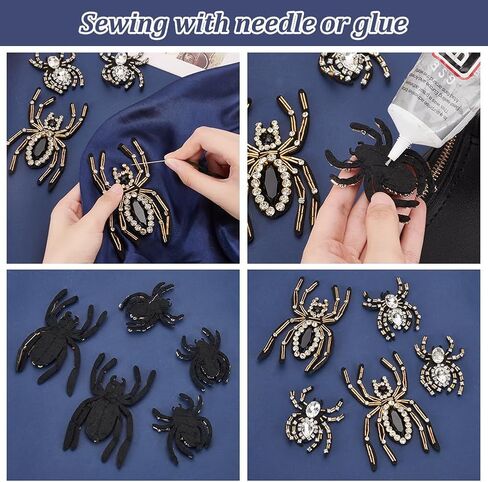 WADORN 4PCS Spider Shape Habidique ، 2 Styles Rhinestone Black Spider Spider Spider Crystal Sepider Selet On Patch for DIY T-Shirt Justist Hat Halloween Christmas Decor in Kuwait